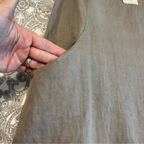 Lina Tomei 100% Linen Gray Sheath Dress Womens Medium Beaded Neck Stretch NWT - Picture 6 of 13